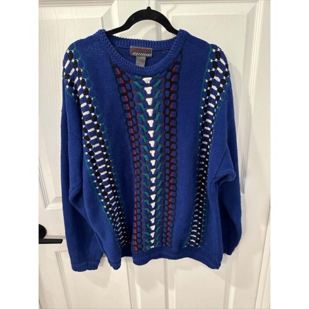Vintage Mache 3-D Style Textured Multicolor Sweater Men's Large‎ 80's Tv Dad